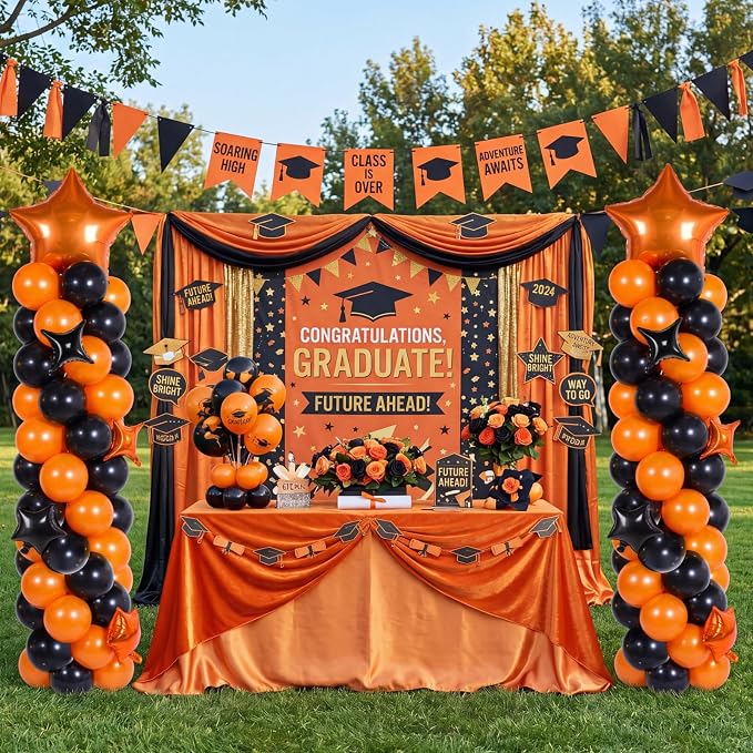Gejoy 110 Pcs Orange Black Balloons Column Stand Kit Adjustable Tower Stand from 1.4 to 6.6 ft with Bases for Back to School Wedding Birthday Baby Shower Party
