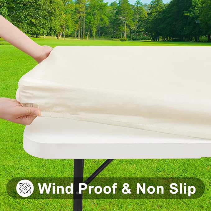 Smiry 3 Pack Rectangle Table Cloth, Elastic Fitted Flannel Backed Vinyl Tablecloths for 5ft Folding Tables, Waterproof Wipeable Table Covers for Indoor, Outdoor, Camping and Picnic (Beige, 36"x60")