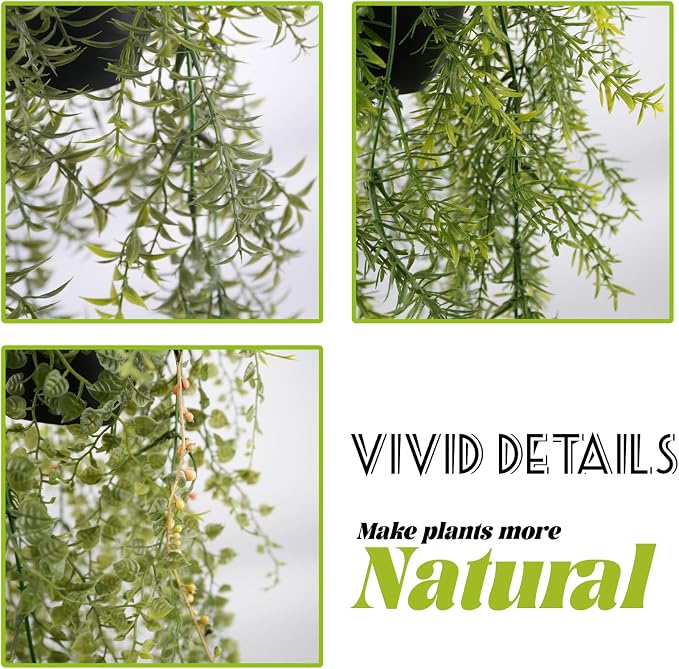 3 Packs 18.5" Fake Hanging Plants with Black Pots for Wall Decor | Artificial Mandala Vine, Indoor/Outdoor Use, for Home Bathroom Bedroom Office Decor, Easy to Clean, Lifelike Appearance