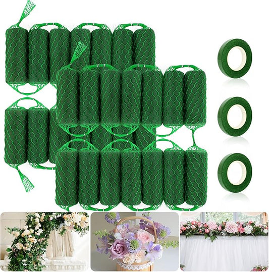 28 Pcs Floral Foam Garland 18.4ft Flower Sponge Blocks Kit, Absorption Flower Holder Arch Door Tabletop Flower Arrangement Material Floral Craft Wet Foam Blocks for Home Wedding Holiday Decoration