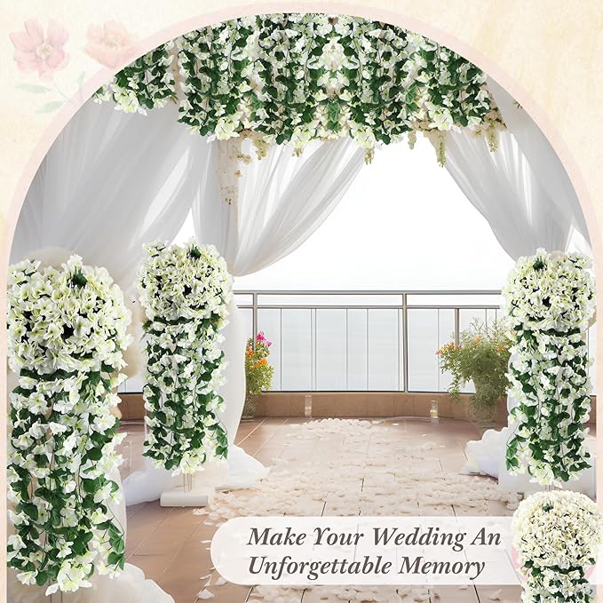 10 Pack 10 Pack Artificial Hanging Flowers Garland Arch Flowers for Wedding Ceremony Wall Home Floral Party Garden Outdoor Decoration (White)