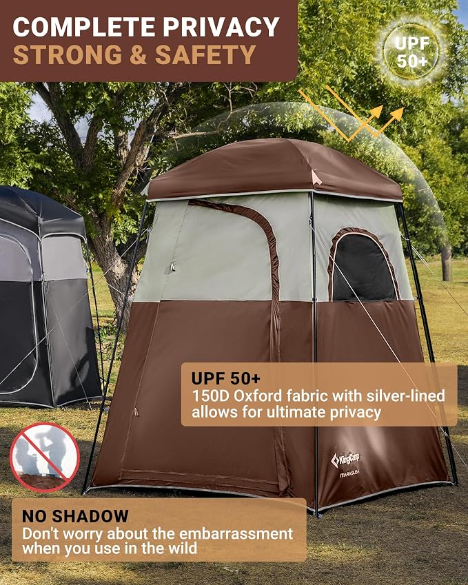 KingCamp Camping Shower Tent, Portable Outdoor Privacy Toilet & Changing Tent Windproof & Waterproof Easy Setup Shelter with Shower Bag for Camping Hiking Beach
