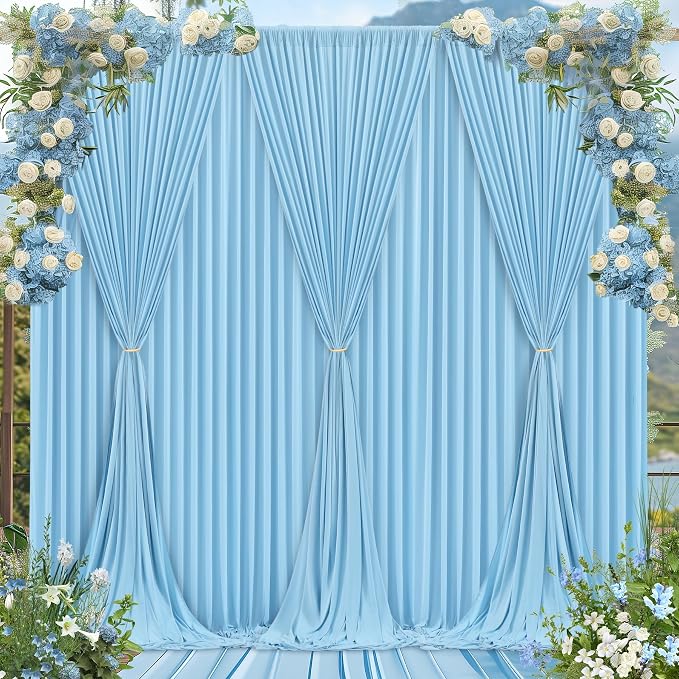 Blue Backdrop Curtains 6 Panels - Wrinkle-Free Light Blue Curtains Polyester Photography Drapes Photo Background for Baby Shower Birthday Party Decorations- 24 X10FT (Blue)