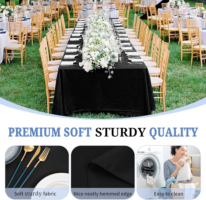 Pesonlook 12 Pack Rectangle Tablecloth-60 x 102 Inch Black Polyester Washable Fabric Table Cover for 6 Feet Rectangle Tables for Buffet Party/Dining Table/Events