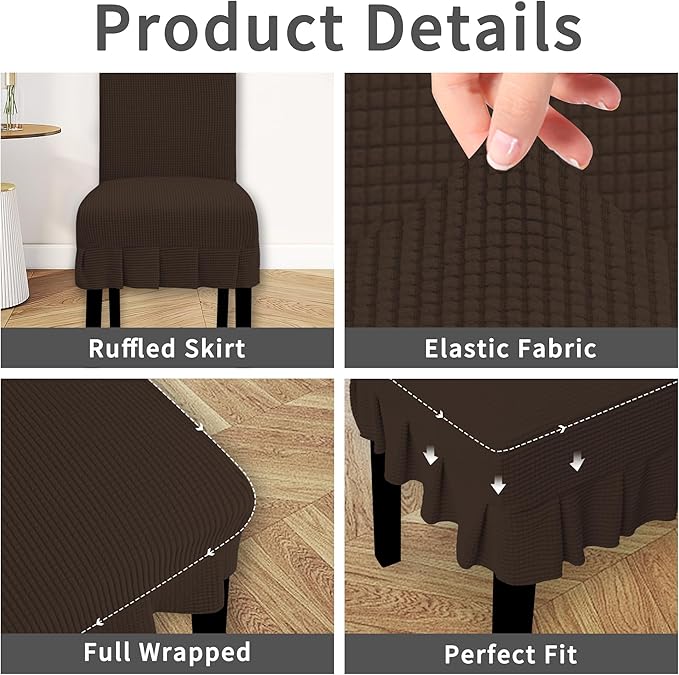 Easy-Going Dining Chair Covers Stretch Parsons Chair Slipcover with Skirt Chair Covers for Dining Room Restaurant Banquet (4 PCS, Chocolate)