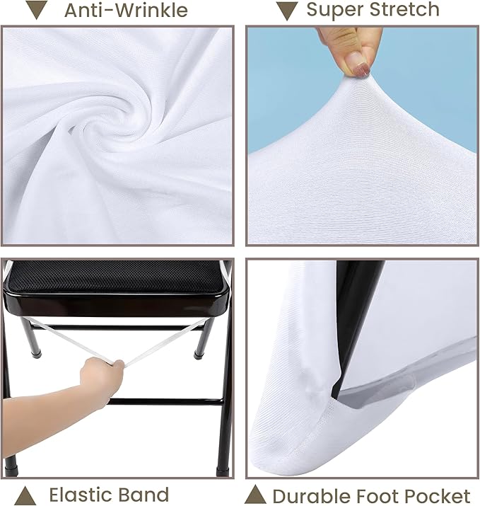 Folding Chair Covers 30 PCS Stretch Spandex Chair Covers Upgraded Universal Washable Fitted Chair Slipcovers Protector for Party, Wedding, Holidays, Banquet, Celebration (White, 30 PCS)