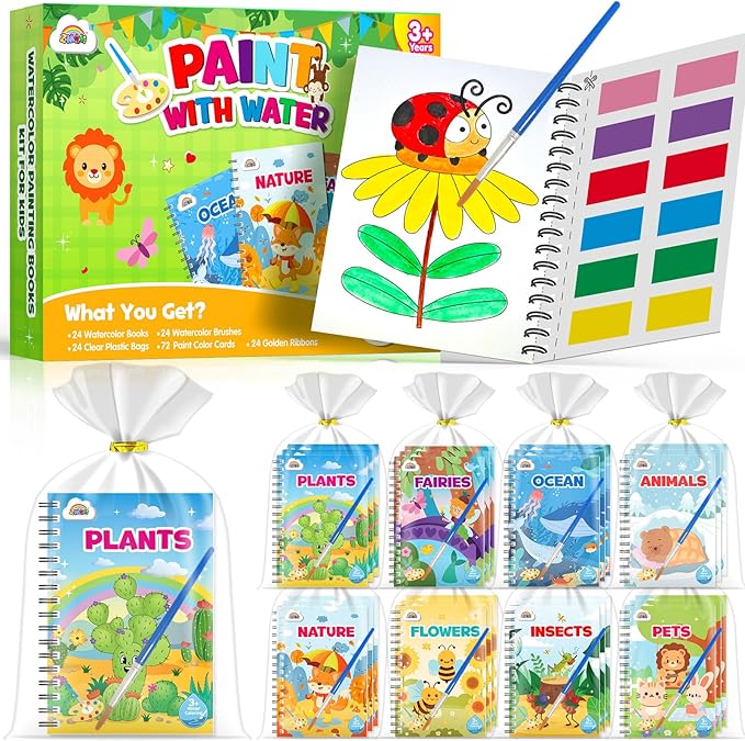 ZMLM 24 Water Coloring Books for Kids Party Favors - Bulk Mini Coloring Books for Kids Ages 4-8,Small Birthday Goodie Bag Stuffers School Teacher Return Gift Art Crafts Classroom Prizes (Nature)