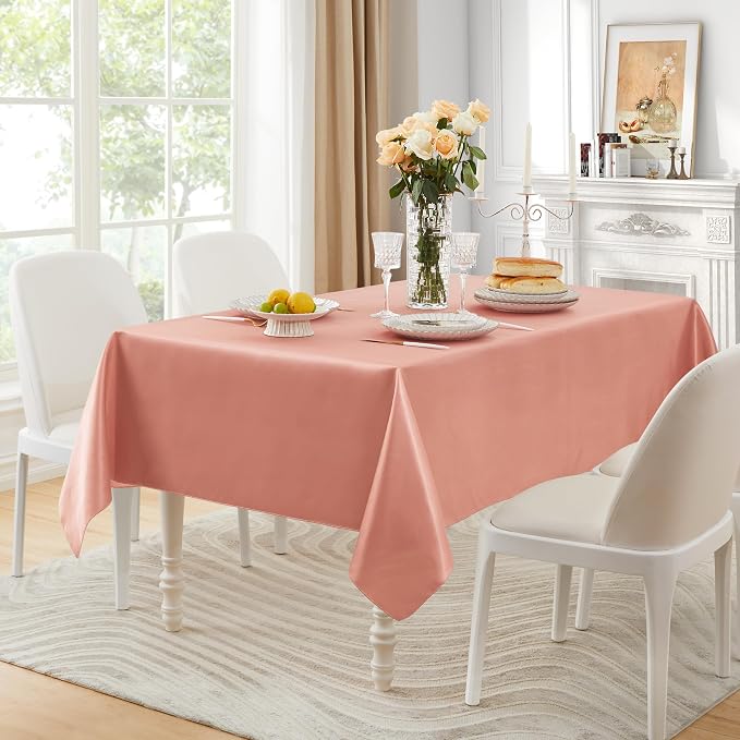 1 Pack Square Satin Table Cover Silkly Soft Table Cloth, Satin Dining Table Cloths for Wedding Banquet Table Decoration, Dining Room, Indoor and Outdoor Use, 52 x 52 Inches, Rose Gold