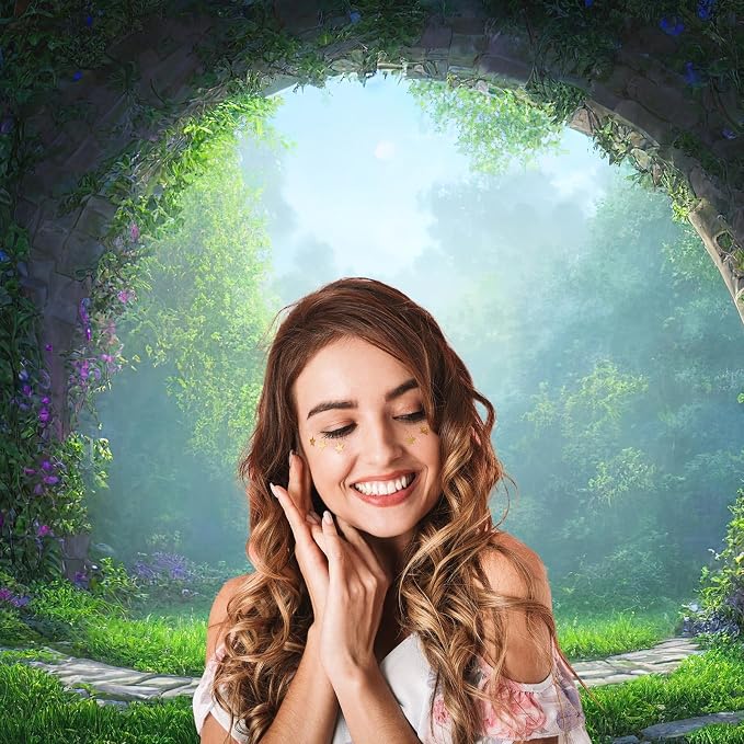 Fantasy Forest Backdrop Magical Fairy-Tale Portal Photography Background Lush Plants Moss and Grass Forest Backdrops Magical Natural Landscape Encounters Decorations Wallpaper Props 15x8ft