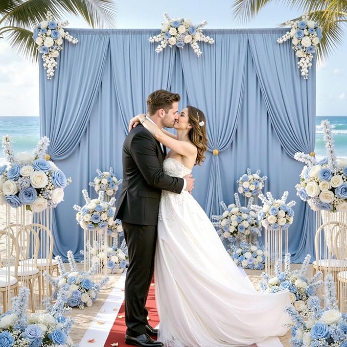 10ftx10ft Wrinkle Free Dusty Blue Backdrop Curtains for Parties, Silky Polyester Photo Backdrop Drapes 2 Panels 5x10ft Back Drop Cloth for Wedding Birthday Baby Shower Photography Background
