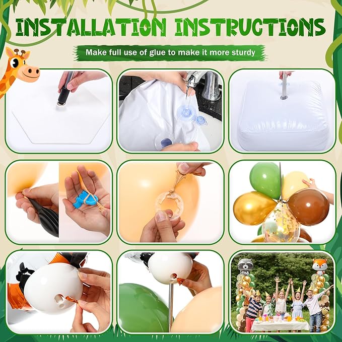 2 Sets Woodland Animals Baby Shower Balloon Column Stand Kit Sage Green and Brown Balloon Arch Garland Kit for Birthday Party Neutral Forest Gender Reveal Cartoon Baby Shower Decoration