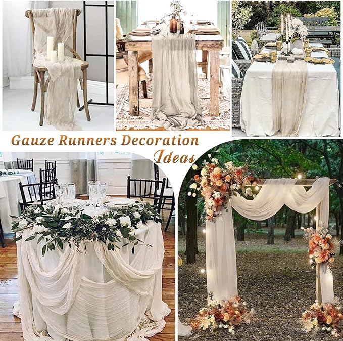 10 Pcs Rosy Brown Cheesecloth Table Runner 10FT, Gauze Table Runner for Wedding Reception Sheer Bridal Shower Birthday Party Boho Table Decoration, Rustic Romantic Wedding Runner