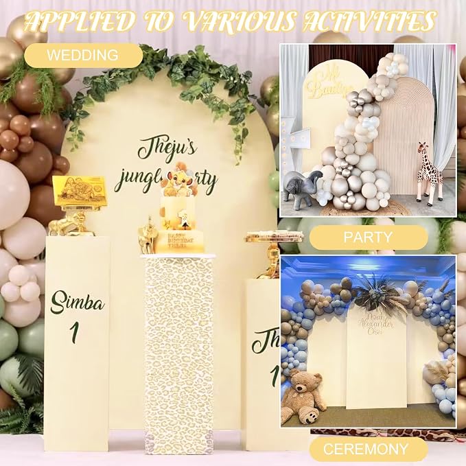 Metal Arch Stand and Cover Set,1 Beige Spandex Fitted Backdrop with 1 Gold Wedding Arched Stand Frame for Parties Birthday Baby Shower Bridal Banquet Decoration (7.2FT)
