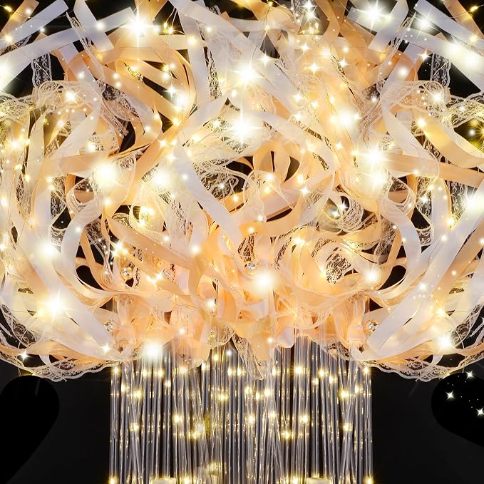 HONLYNE 58 PCS Wedding Wands with Lights,Fairy Wands, LED Silk Fairy Wand with Bells for Wedding Send Off, New Year, Raves, Concert, Birthday