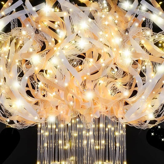 HONLYNE 100 PCS Wedding Wands with Lights,Fairy Wands, LED Silk Fairy Wand with Bells for Wedding Send Off, New Year, Raves, Concert, Birthday