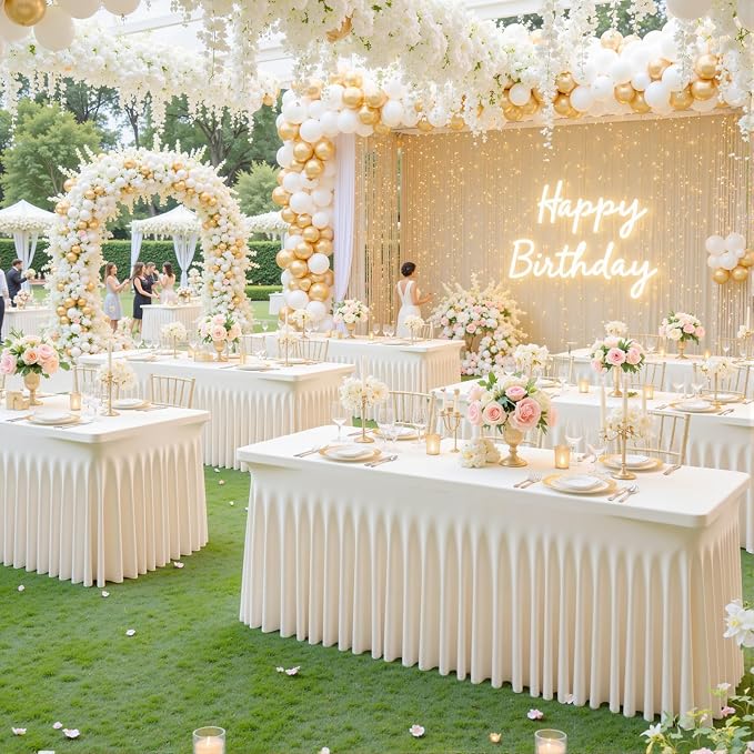 2 Pack Ivory Table Cloth for 6 Foot Rectangle Tables Spandex Fitted Tablecloth 6ft Stretch Table Covers Skirt Ivory Banquet Tablecloths Wrinkle Free Tablecloth for Party Wedding Birthday Event