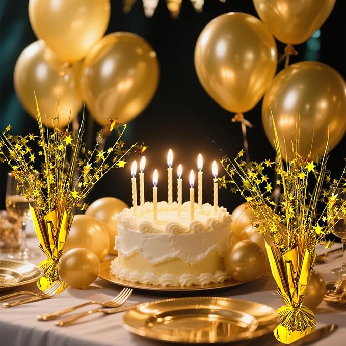 FUBININA 6 Pack Metallic Foil Spray Centerpiece Star Table Decoration Burst Table Centerpieces for Birthday New Years Nye Wedding Anniversary Graduation Holiday Party Supplies Decor, Gold