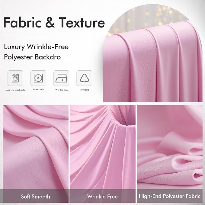 20ftx12ft Wrinkle Free Pink Backdrop Curtain, 4 Panels 12FT Height Pastel Pink Drapes for Wedding Backdrop, Silky Polyester Photo Back Drop Cloth for Birthday Party Photography Background