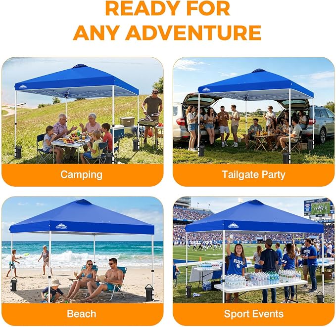 EAGLE PEAK Pop Up Canopy Tent with Wheeled Carry Bag, 8 Stakes, 4 Ropes, 4 Weight Bags, Easy Set Up Tent Canopy, 10x10 ft, 100sqft of Shade, Blue