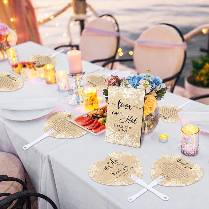 Roowest Wedding Fans for Guests Bulk 100 Pcs Retro Lace Wedding Hand Fans 1 Table Sign Abanicos para Boda Thank You for Celebrating with Us Favors for Bridal Shower Tea Party Gift