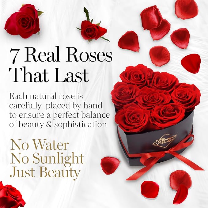 GLAMOUR BOUTIQUE 7 Flower Forever Heart Shape Box, Mothers Day Gift For Mom, Eternal Preserved Roses Gift for Her, Flowers bouquet, For Birthday, Anniversary, Girlfriend - Red