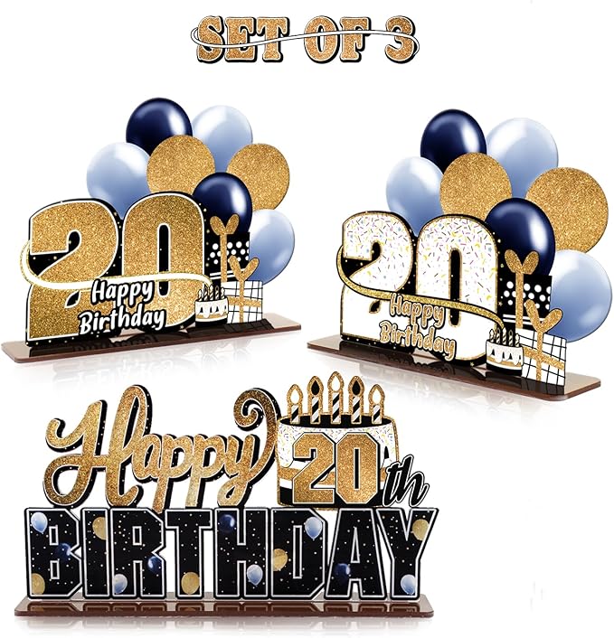 LINGTEER Happy 20th Birthday Gold Acrylic Table Topper Centerpieces Set - Cheers to Twenty Years Old Birthday 20th Bday Party Gift Decorations.
