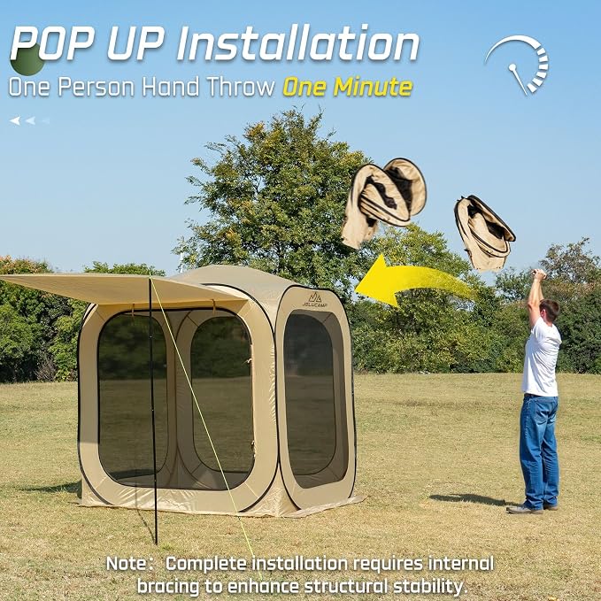 JELUCAMP 6x6 FT Pop Up Screen House Tent - Instant Screened Gazebo Canopy with Mosquito Net, Portable Backyard Tent for 4-6 People, Easy Setup Patio Shelter for Camping, BBQ, Sports & Outdoor