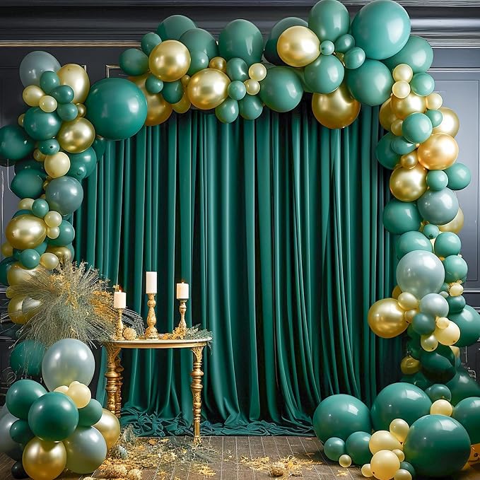 8x10FT Hunter Green Backdrop Curtains for Wedding Parties, Wrinkle Free Polyester Photography Backdrop Drapes for Christmas Birthday Parties Stage Background Stand Decorations 4x10ft,2 Panels