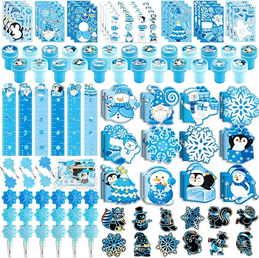 BenLouis Winter School Stationery Party Favors Snowflake Holiday Themed Classroom Gift Prizes Bulk for Students Kids Christmas Frozen Birthday Goodie Bag Stuffers Pinata Filler (12Set Snowflake)