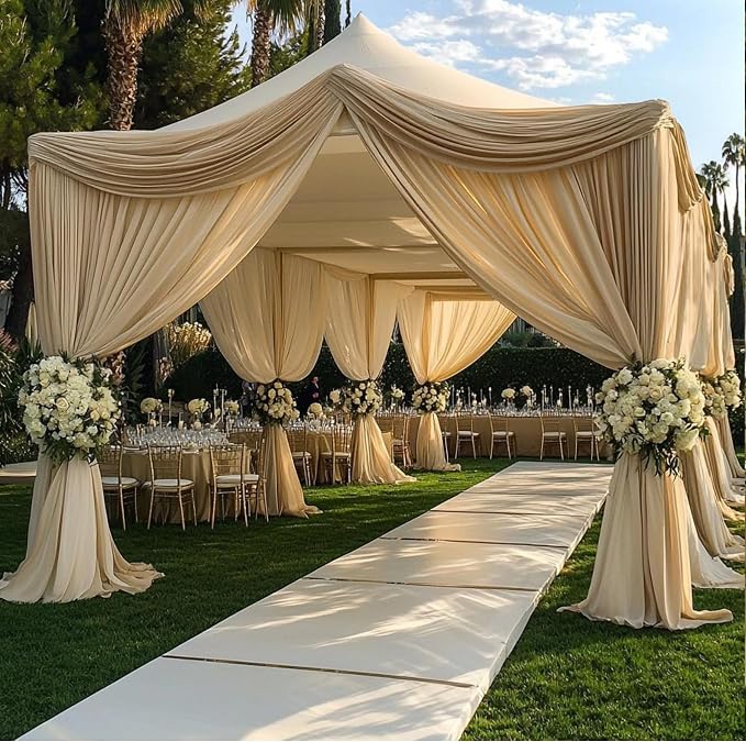 Outpain 20ftx20ft Beige Backdrop Ceiling Drapes,4Panels 20ft Height Wrinkle Free Tent Draping Curtains, Fabric Drapery Ceiling Drapes for Wedding Ceremony Birthday Theme Parties with Rod Pocket