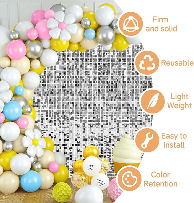 Silver Shimmer Wall Backdrop,Shiny Sequins,36Pcs Sequins Backdrop Panels,Glitter Bling Photo Background for Birthday Party Wedding Engagement Anniversary Graduation (Each 1FT², Total 36FT²)