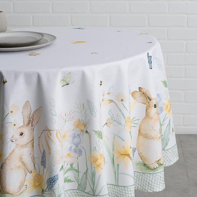Maison d' Hermine Table Cloth Round Table 100% Cotton 69 Round Inches Tablecloth Reusable Decorative for Dining Kitchen Room Farmhouse Party Home Hotel Restaurant Spring Summer - Easter Dew