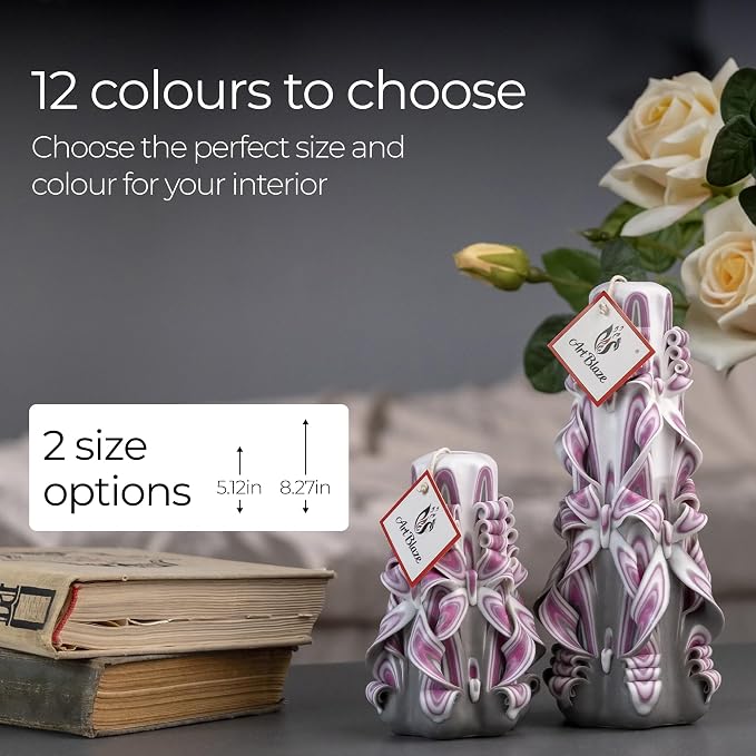 Carved Candles - Handmade Decorative Large Candle – Tall Long Burning Cute Spiral Candle for Women – for Home Decor, Cozy Cottage Core Gift - Mother's Day Gift for Mom - Crimson Haze N
