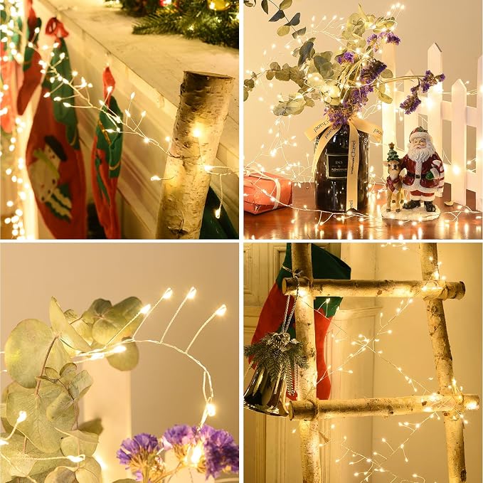 Fairy Lights Plug in, Dailyart 2000 Led Twinkle String Light with Remote 130Ft Waterproof 8 Modes Warm Cluster Lights with Timer for Bedroom Wreath Window Wedding Christmas Tree Decoration,Sliver Wire