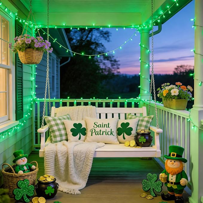 JMEXSUSS 33ft 100 LED Green Battery Operated Lights for St. Patrick's Day Decorations, Green Christmas Lights Battery Operated, St. Patrick's Day String Light Indoor Outdoor for Tree House Yard Xmas