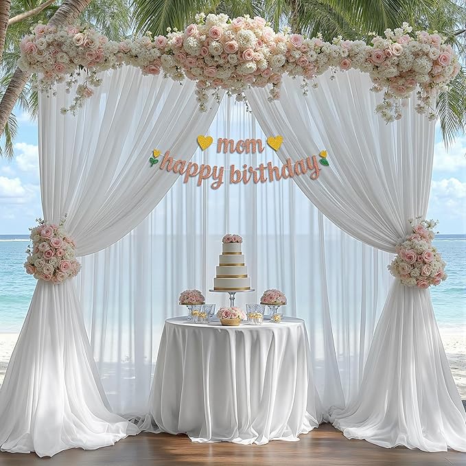 30ft x 10ft Cream White Backdrop Curtains, Wrinkle-Free Sheer Chiffon Fabric Photo Backdrop Drapes for Wedding Arch Party Ceremony Stage Photography Decorations