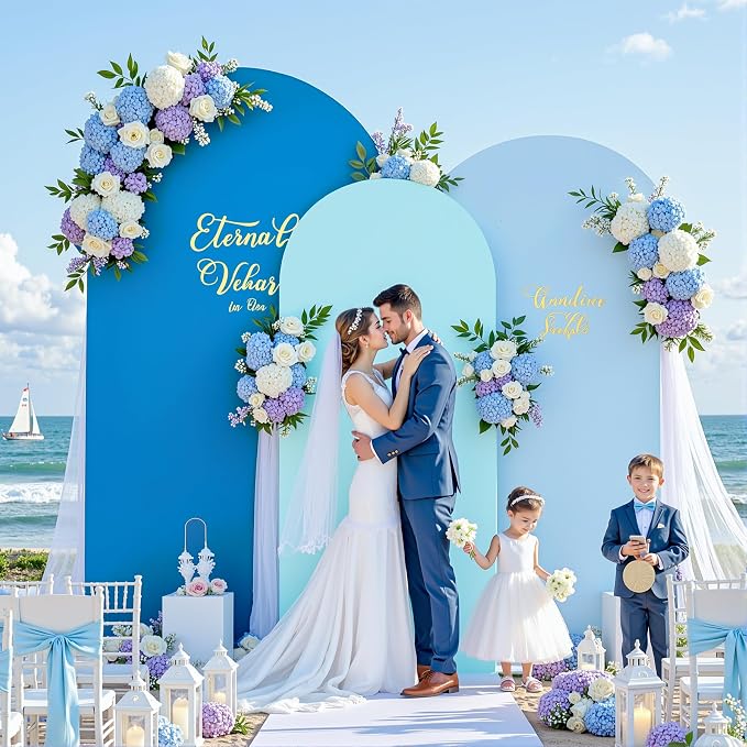 Set of 3 Arch Backdrop Covers(7.2ft, 6.6ft, 6ft) - Premium Stretchy Spandex Backdrop Arch Stand Cover for Baby Shower,Wedding,Party Decor Chiara Cover with Double-Sided Design(Blue)