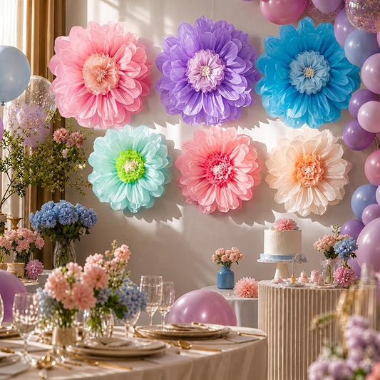 Giegxin 6 Pcs 31.5" 24" Giant Colorful Paper Flower Wonderland Fancy Tissue Flowers for Wall Decoration Pink Blue Purple Large Mexican Crepe Flower for Fiesta Wedding Birthday Classroom Bridal Shower