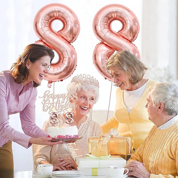 88th Birthday Decorations for Women, Including 88th Birthday Sash and Tiara, Cake Topper and Candles, Number Balloons, 88 Year Old Gifts for Women