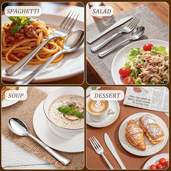 WDF 500PCS Silver Plastic Silverware - Plastic Silver Utensils - 250 Forks 125 Spoons 125 Knives - Heavy Duty Disposable Silverware Sets for Party Baby Shower Wedding Spring