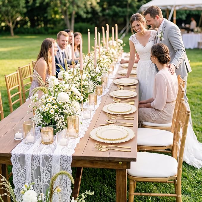 Supernal 180pcs Gold Plastic Silverware Set, Heavy Duty Disposable Cutlery for 60 Guests，Hammered Gold Utensils with 60 Forks, 60 Spoons, 60 Knives for Wedding, Party & Catering