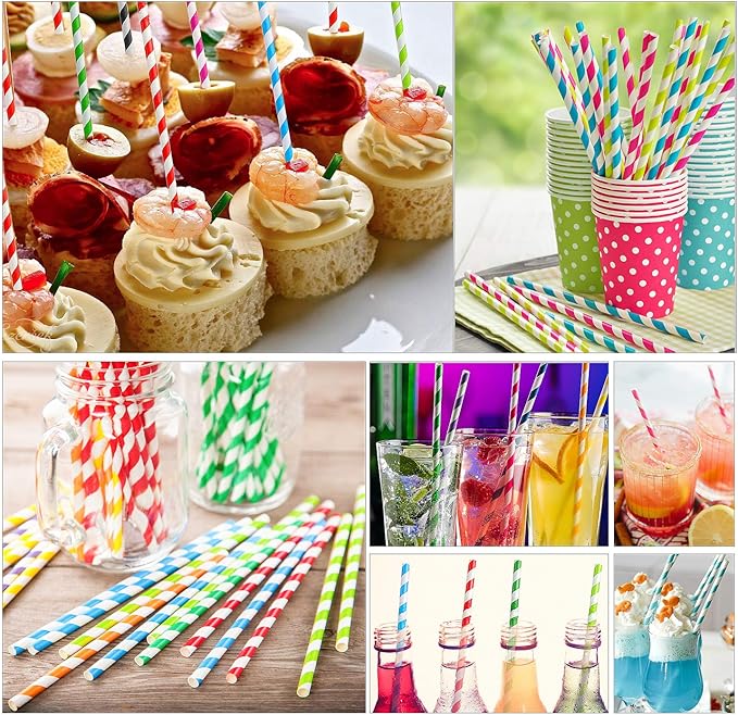 Pro Mael Paper Drinking Straws, Flexible Straws for Juices, Shakes, Smoothies, Disposable Straw for Birthdays, Weddings & Party (200 Pack, Assorted Colors)