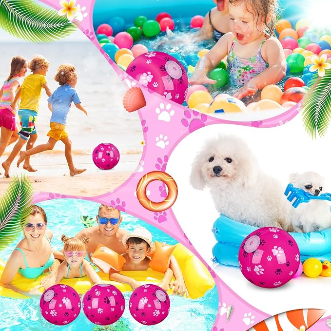 Leyndo 12 Pack Dog Paw Themed Beach Ball for Kids 7.87" Bulk for Summer Pool and Beach Game Gifts and Birthday Party Supplies and End of The Year Class Party Decoration Favors
