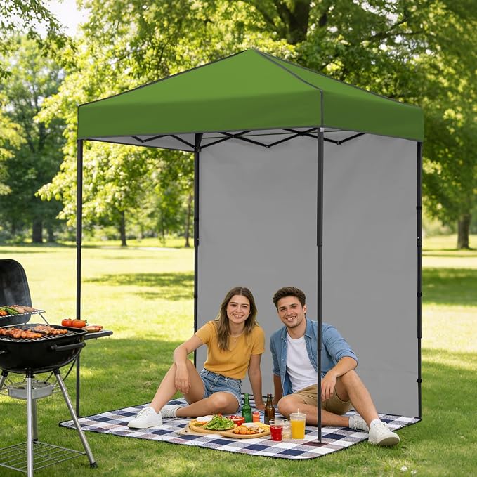 6x4 Pop Up Canopy Tent with One Wall Panel, Instant Portable Beach Canopy, Outdoor Tent with Carry Bag for Camping, Sports, Tailgating, Events, Grass Green
