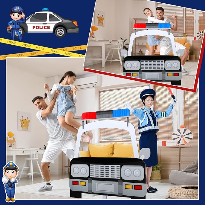 Amyhill 4.3 Feet Police Car Cardboard Stand-up Cutout Life-Size Police Academy Hero Theme Party Decorations Photo Props Backdrop Standup for Cop Car Theme Baby Shower Retirement Graduation Decor