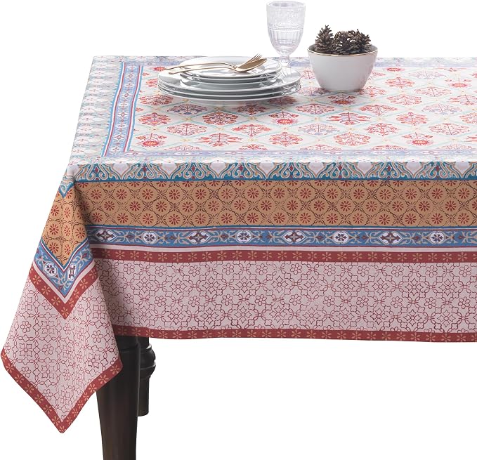 Maison d' Hermine Table Cloth Rectangle Table 100% Cotton 60 x 90 Inches Fall Tablecloth Reusable Everyday Use for Thanksgiving Christmas Decorations Dining Farmhouse Party (Romane)