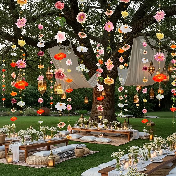 Suncalla 6 Pack 35.4ft Fake Flower Garland Backdrop with LED Lights Hanging Wildflower Floral Vine Decorations for Wedding Bridal Shower Birthday Baby Shower Party Backdrop(Vivid,Multicolor)