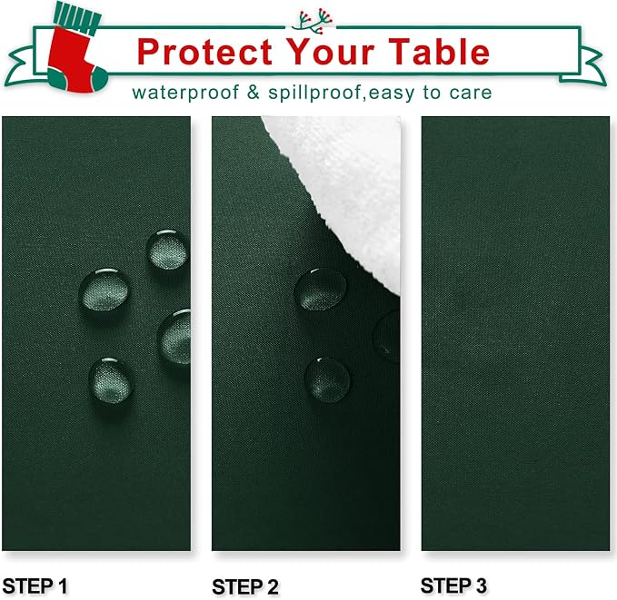 Hiasan Waterproof Tablecloth Rectangle - Washable Fabric Table Cloth for Dining Room Christmas Kitchen Birthday Party and Outdoor Use, Hunter Green, 60 x 140 Inch