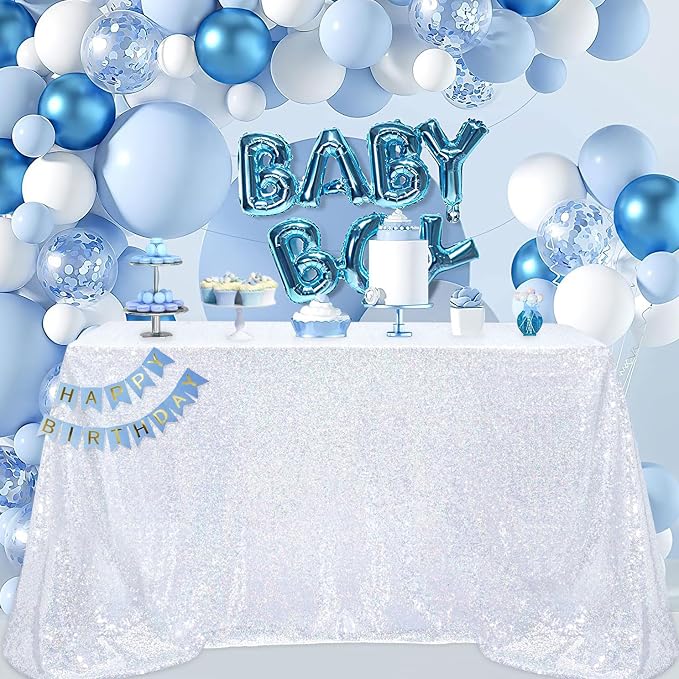 B-COOL Shimmering Sequin Tablecloth Christmas Rectangle Table Cloth Linen Glitter Cake Table Cloth 90x90 Inch for Wedding Party Banquet, Laser Silver