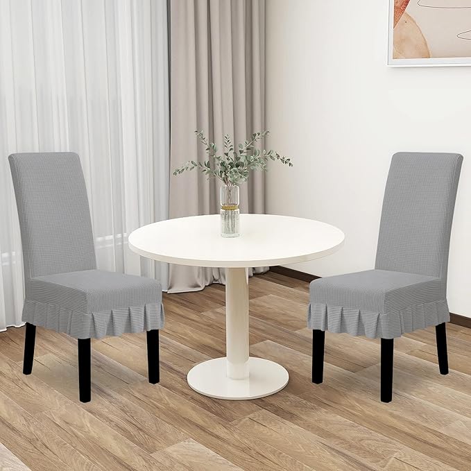 Easy-Going Dining Chair Covers Stretch Parsons Chair Slipcover with Skirt Chair Covers for Dining Room Restaurant Banquet (2 PCS, Light Gray)